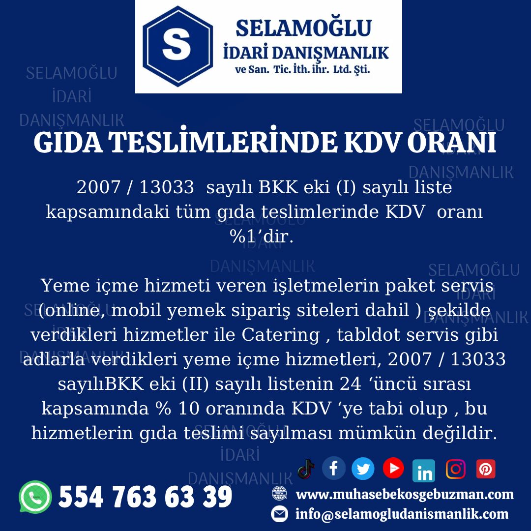 GIDA TESLİMLERİMDE KDV ORANI NEDİR ?