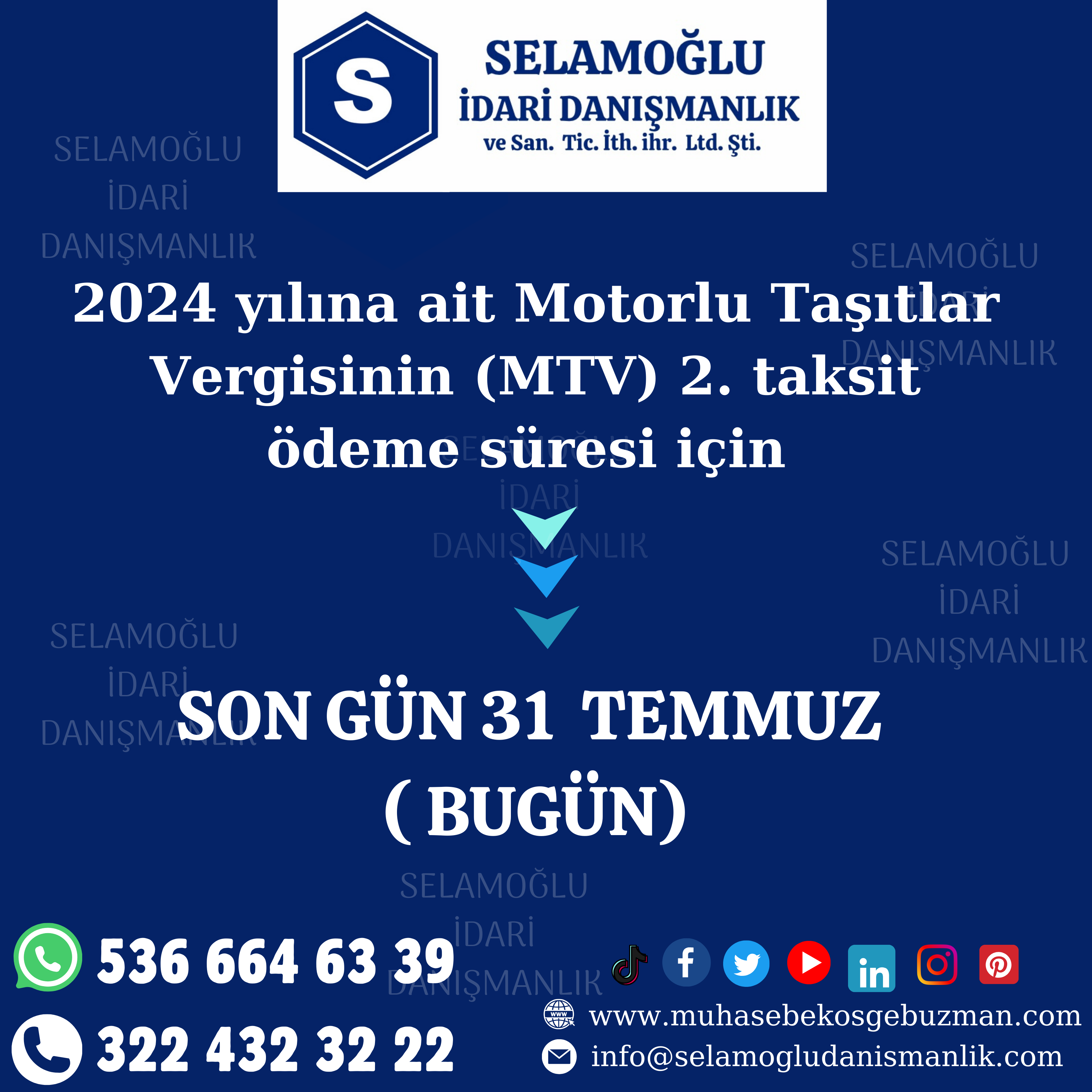 2024 yılına ait Motorlu Taşıtlar Vergisinin (MTV) 2. taksit ödeme süresi için SON GÜN