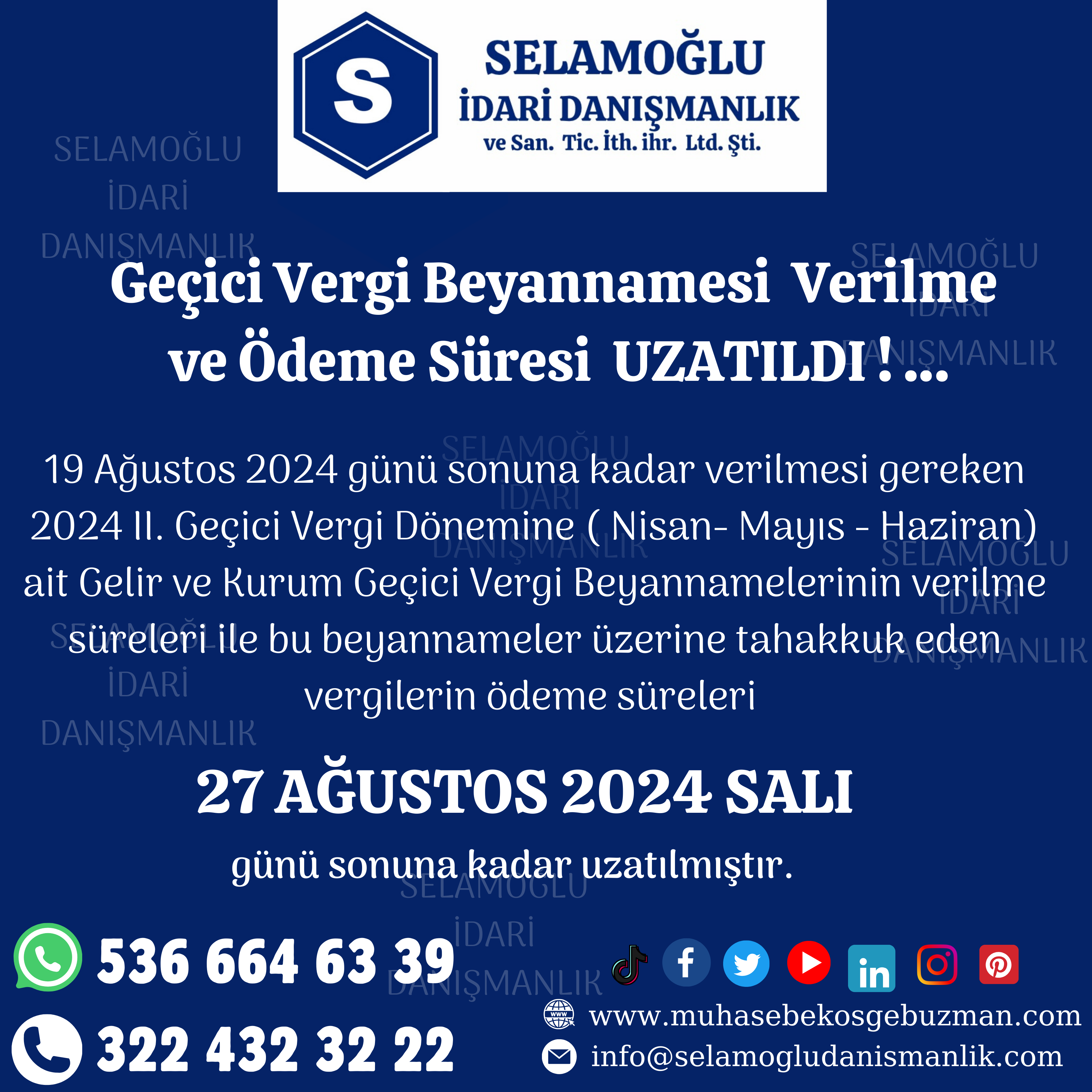 GECİCİ VERGİ BEYANNEMESİ VERİLME VE ÖDEME SÜRESİ UZATILDI !