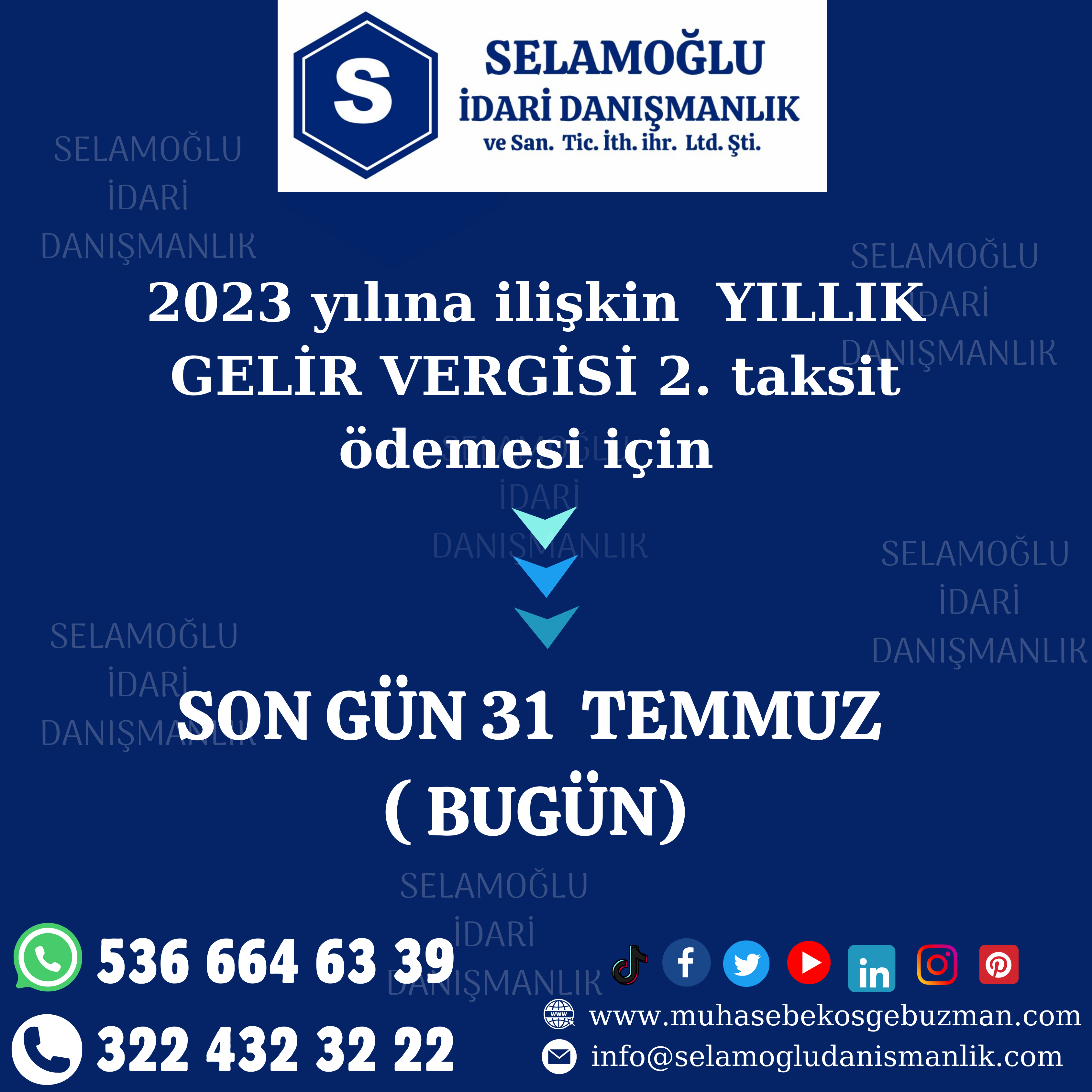 2023 YILINA İLİŞKİN YILLIK GELİR VERGİSİ 2’inci TAKSİT ÖDEMESİ İÇİN SON GÜN