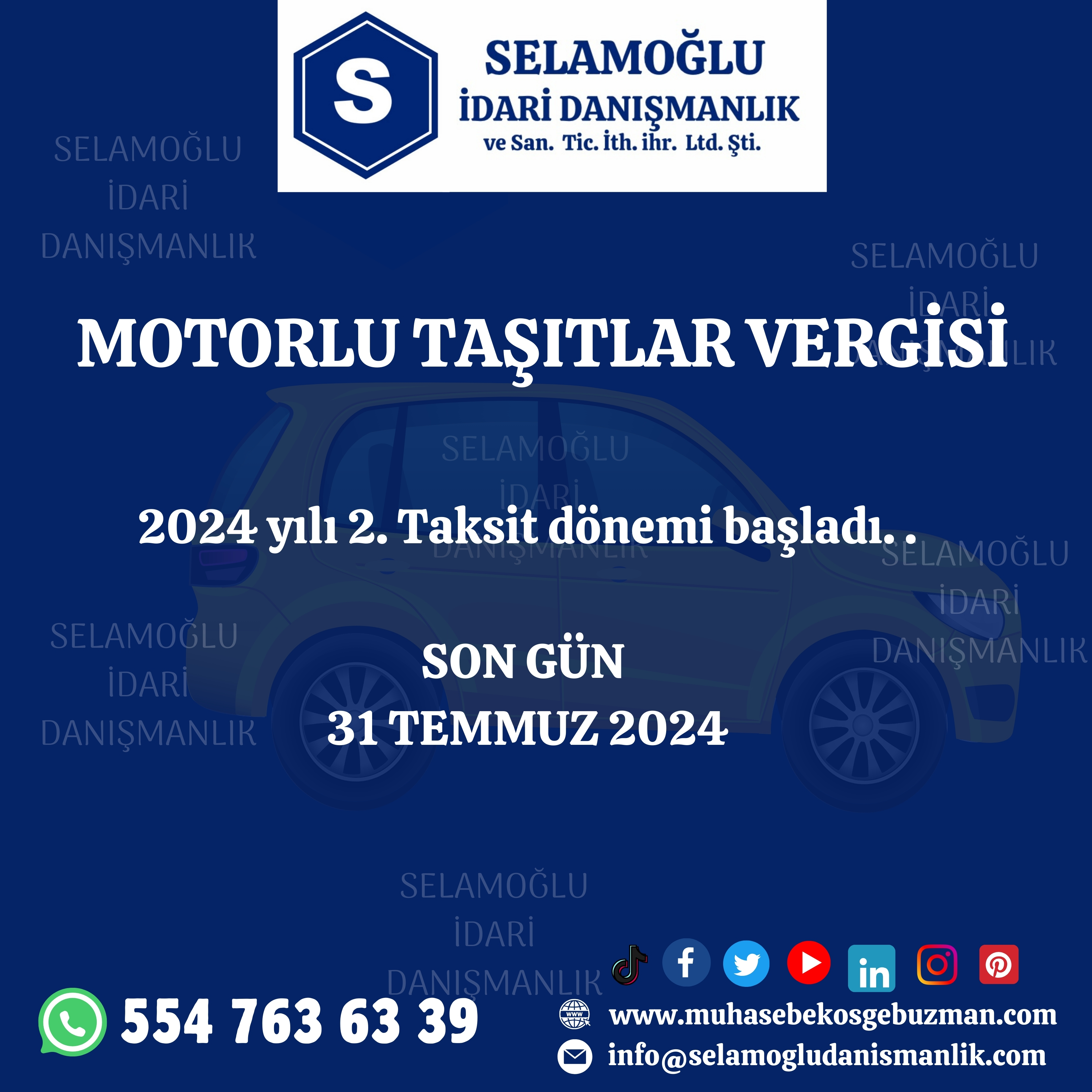 MOTORLU TAŞITLAR VERGİSİ 2024 YILI 2. TAKSİT DÖNEMİ İÇİN SON GÜN 31 TEMMUZ